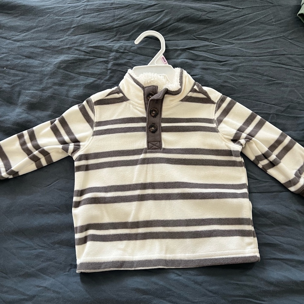 Carter's Cream & Gray Striped Sherpa Pullover